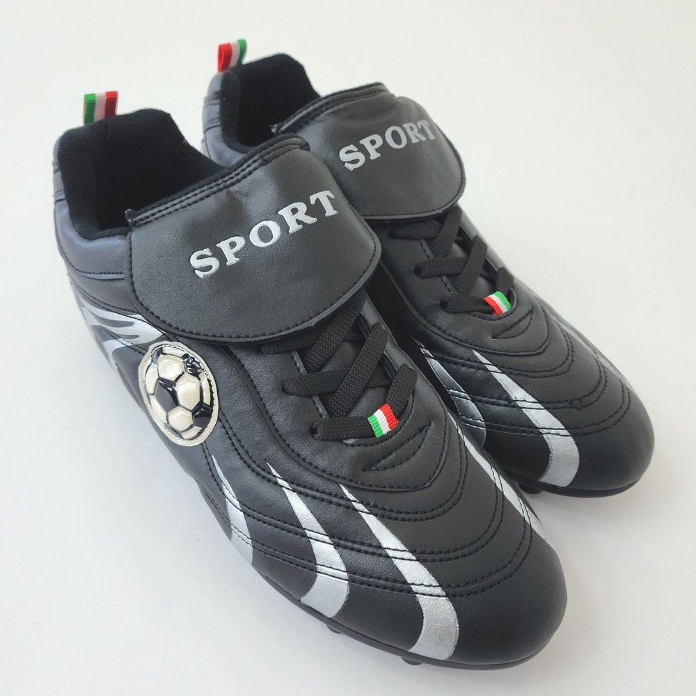 Sport Men's Soccer Cleats Black Silver Italian Flag Firm Ground Shoes Size 10